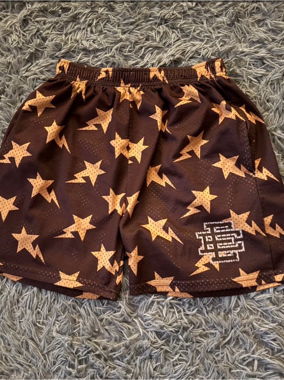 Eric Emanuel Brown Shorts with Orange Star Print